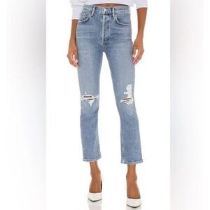 AGOLDE Riley High Rise Straight Crop Distressed Jeans Size 29 Whiplash‎